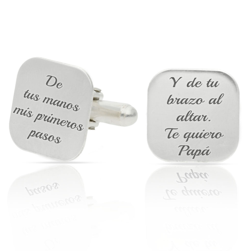 Gemelos Personalizados Plata Cuadrados Frase