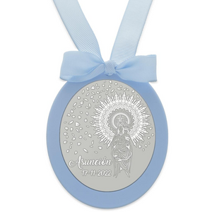 
                  
                    Cargar imagen en el visor de la galería, Medalla de Cuna Plata de Ley Ovalada Virgen del Pilar blanco
                  
                