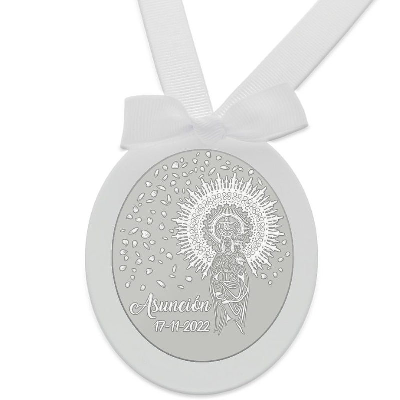 
                  
                    Cargar imagen en el visor de la galería, Medalla de Cuna Plata de Ley Ovalada Virgen del Pilar blanco
                  
                