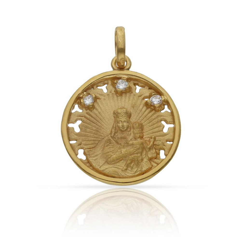Medalla Virgen del Carmen Chapada en Oro Circonitas