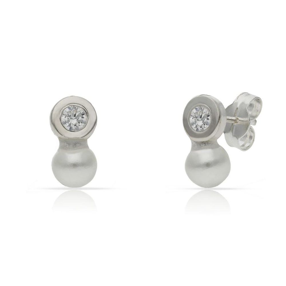 Pendientes Plata 925 mm Perlas Diamante Circular