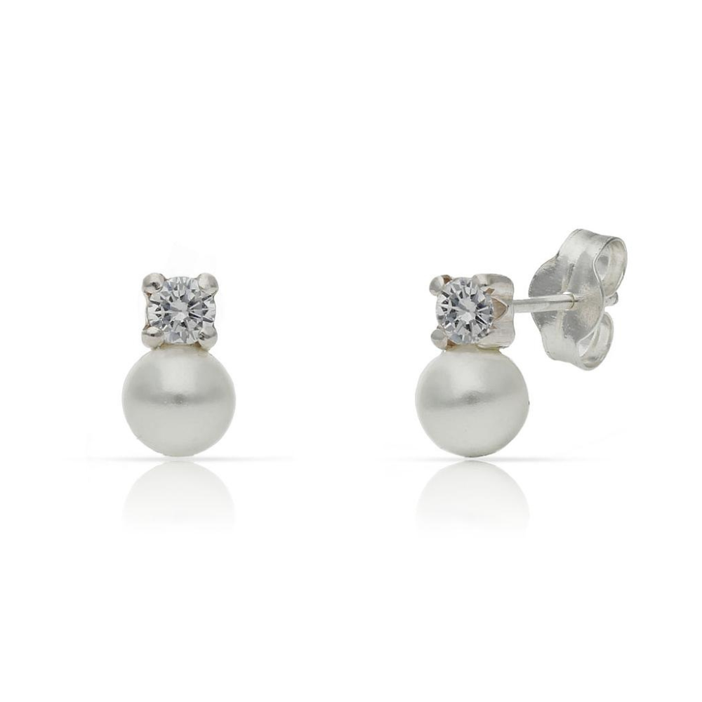 Pendientes Plata 925 mm Perlas Diamante Cuadrado