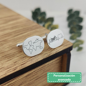 
                  
                    Cargar imagen en el visor de la galería, Gemelos Personalizados Plata Ovalados Frase (Personalizable)
                  
                