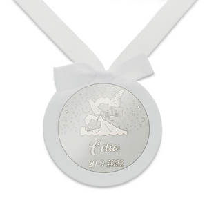 
                  
                    Cargar imagen en el visor de la galería, Medalla de Cuna Personalizada Plata de Ley Redonda Angel de la Guarda (Personalizable)
                  
                