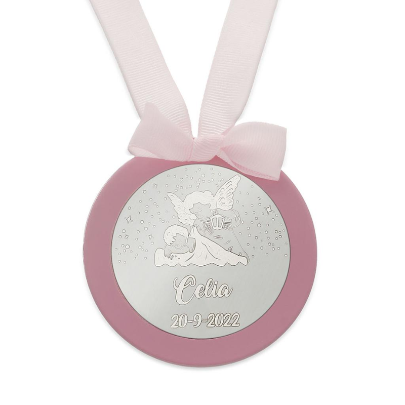 
                  
                    Cargar imagen en el visor de la galería, Medalla de Cuna Personalizada Plata de Ley Redonda Angel de la Guarda (Personalizable)
                  
                