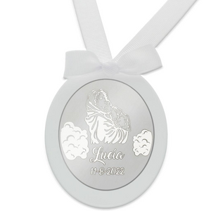 
                  
                    Cargar imagen en el visor de la galería, Medalla de Cuna Personalizada Plata de Ley Ovalada Virgen + Niño (Personalizable)
                  
                