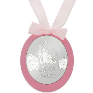 
                  
                    Cargar imagen en el visor de la galería, Medalla de Cuna Personalizada Plata de Ley Ovalada Virgen + Niño (Personalizable)
                  
                