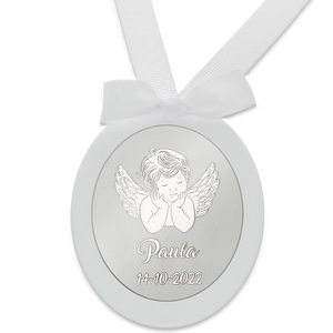 
                  
                    Cargar imagen en el visor de la galería, Medalla de Cuna Personalizada Plata de Ley Ovalada Angel (Personalizable)
                  
                