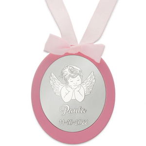 
                  
                    Cargar imagen en el visor de la galería, Medalla de Cuna Personalizada Plata de Ley Ovalada Angel (Personalizable)
                  
                