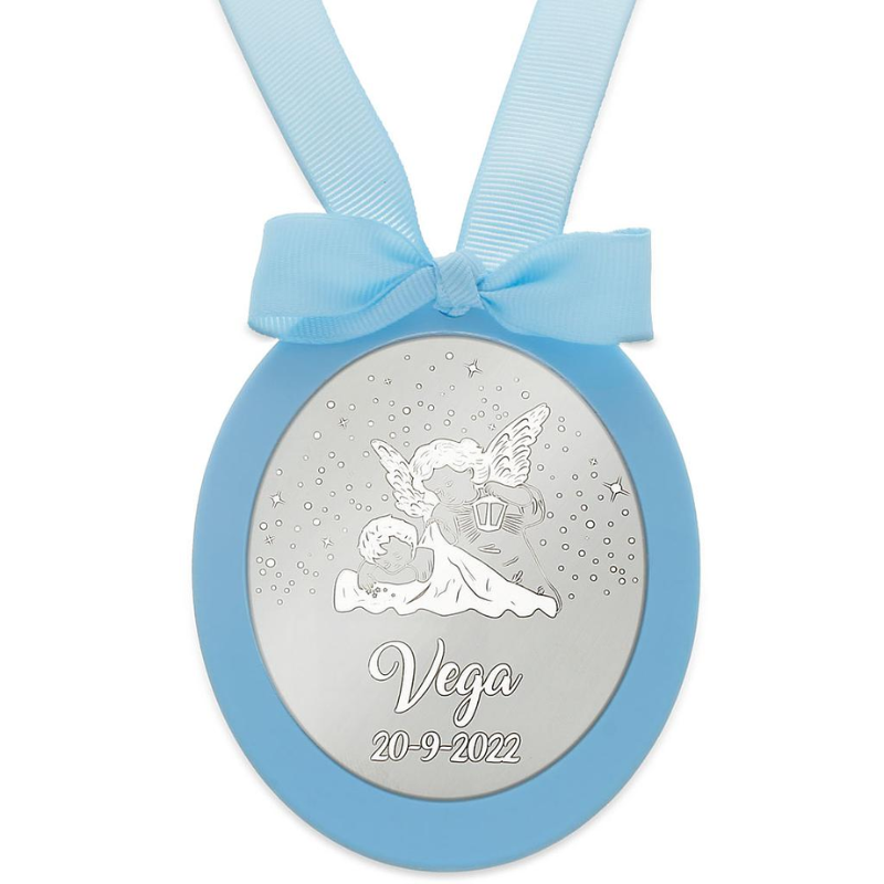 
                  
                    Cargar imagen en el visor de la galería, Medalla de Cuna Personalizada Plata de Ley Ovalada Angel de la Guarda (Personalizable)
                  
                