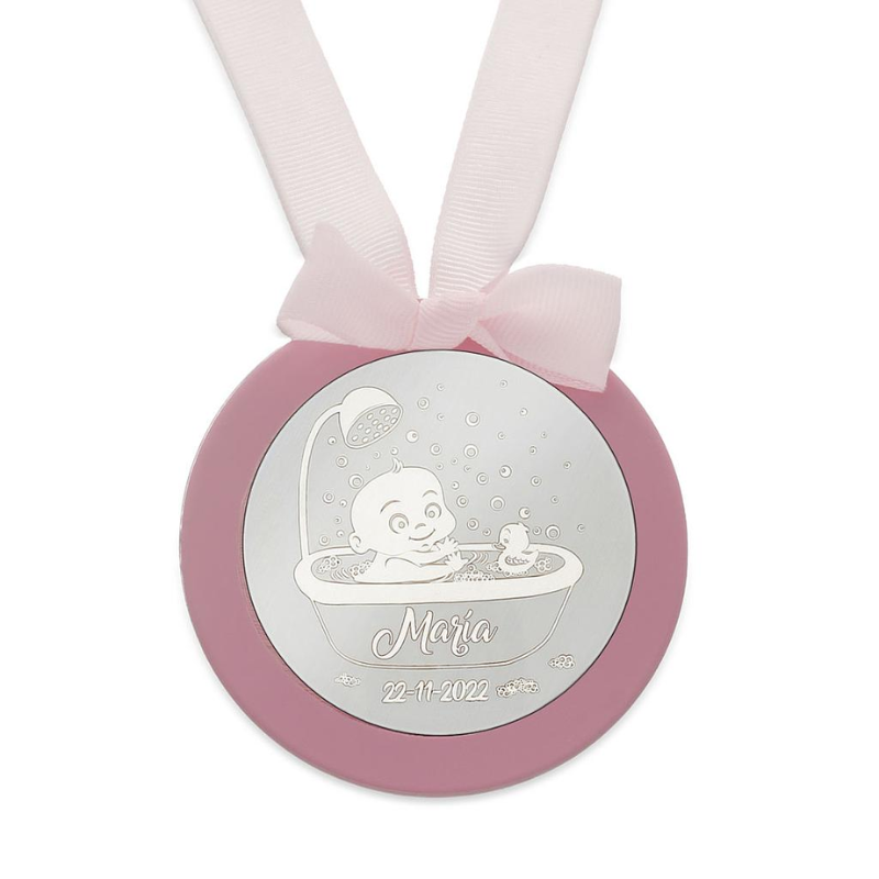 
                  
                    Cargar imagen en el visor de la galería, Medalla de Cuna Personalizada Plata de Ley Redonda Bebe + Bañera (Personalizable)
                  
                