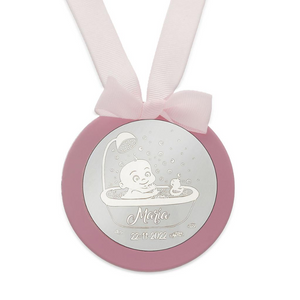 
                  
                    Cargar imagen en el visor de la galería, Medalla de Cuna Personalizada Plata de Ley Redonda Bebe + Bañera (Personalizable)
                  
                